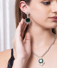 Load image into Gallery viewer, Square Green stone American Diamond with Earrings