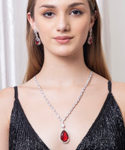 Load image into Gallery viewer, Oval Red stone American Diamond with Earrings