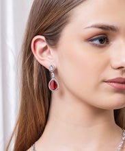 Load image into Gallery viewer, Oval Red stone American Diamond with Earrings