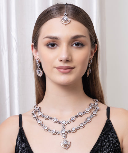 Tasmaye premium Rose Gold  plated American Diamond necklace set Wedding Special