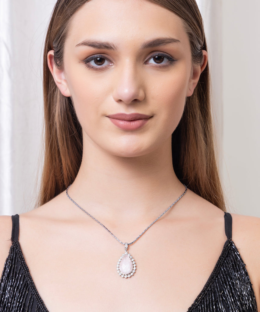 Natural Pink stone American diamond pendent