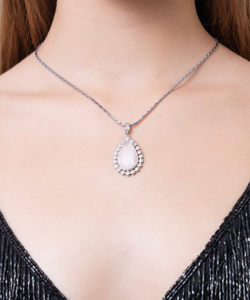 Natural Pink stone American diamond pendent