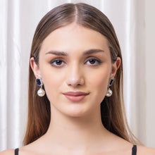 Load image into Gallery viewer, Blue American Diamond Stone Pearl Earring