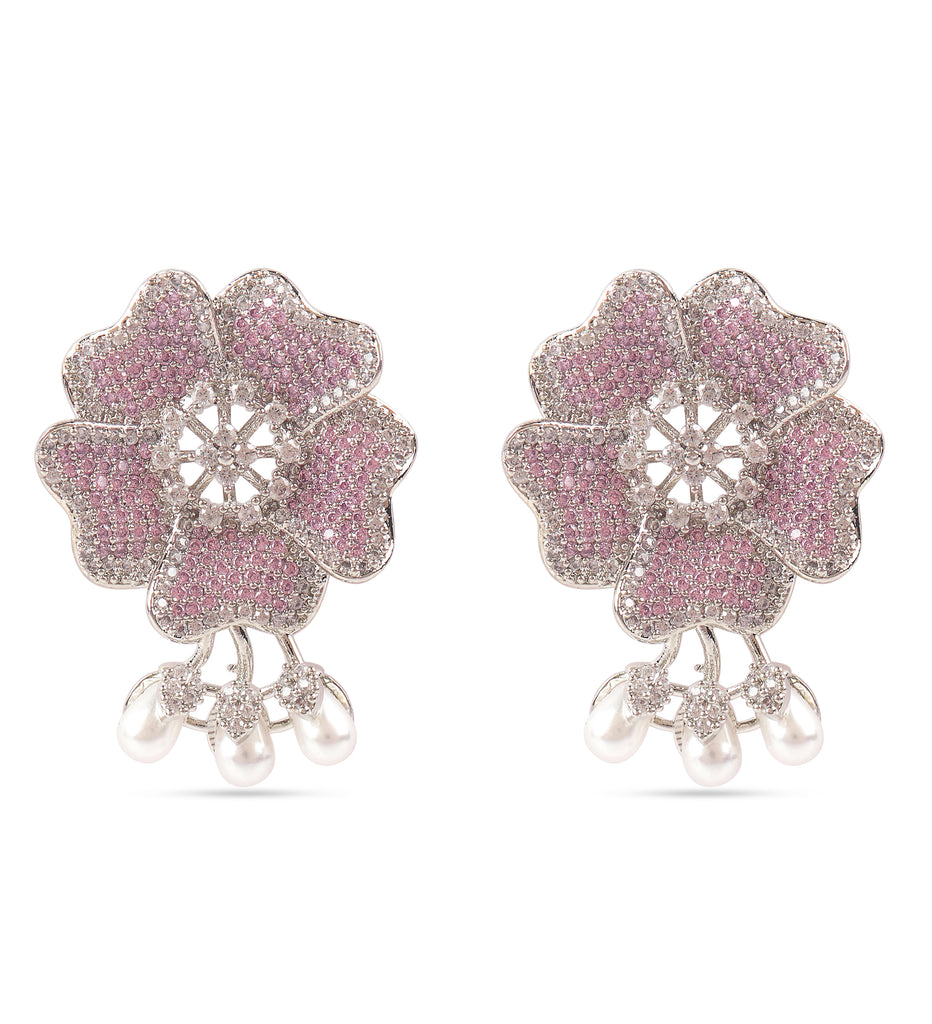 American Diamond Pink Flower Earring