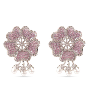 American Diamond Pink Flower Earring