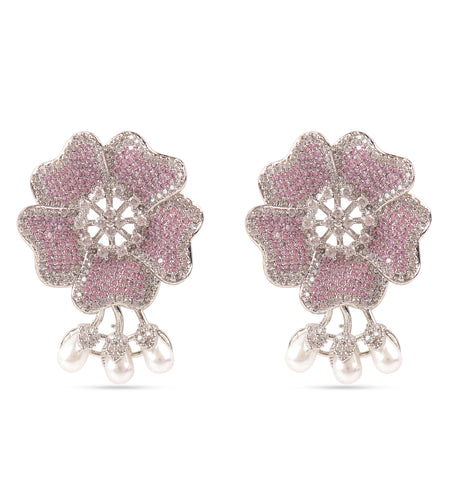American Diamond Pink Flower Earring