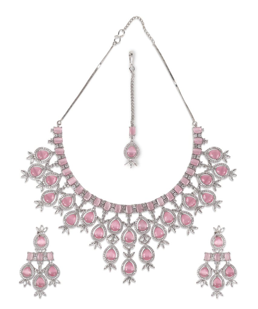 Silver-Plated American Diamond Necklace & Earrings