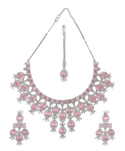 Load image into Gallery viewer, Silver-Plated American Diamond Necklace &amp; Earrings