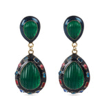 Alloy Enamel Green Glass Water Drop Earring