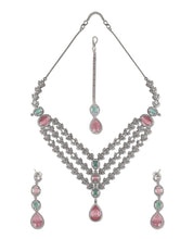 Load image into Gallery viewer, Luxurious Filigree Multicolor American Diamond Semi Bridal Set