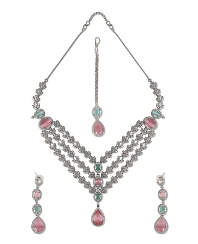 Luxurious Filigree Multicolor American Diamond Semi Bridal Set