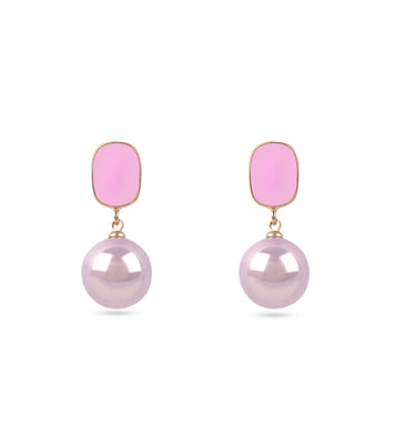 Anti-Tarnish Pink Enamel and Pearl Earring