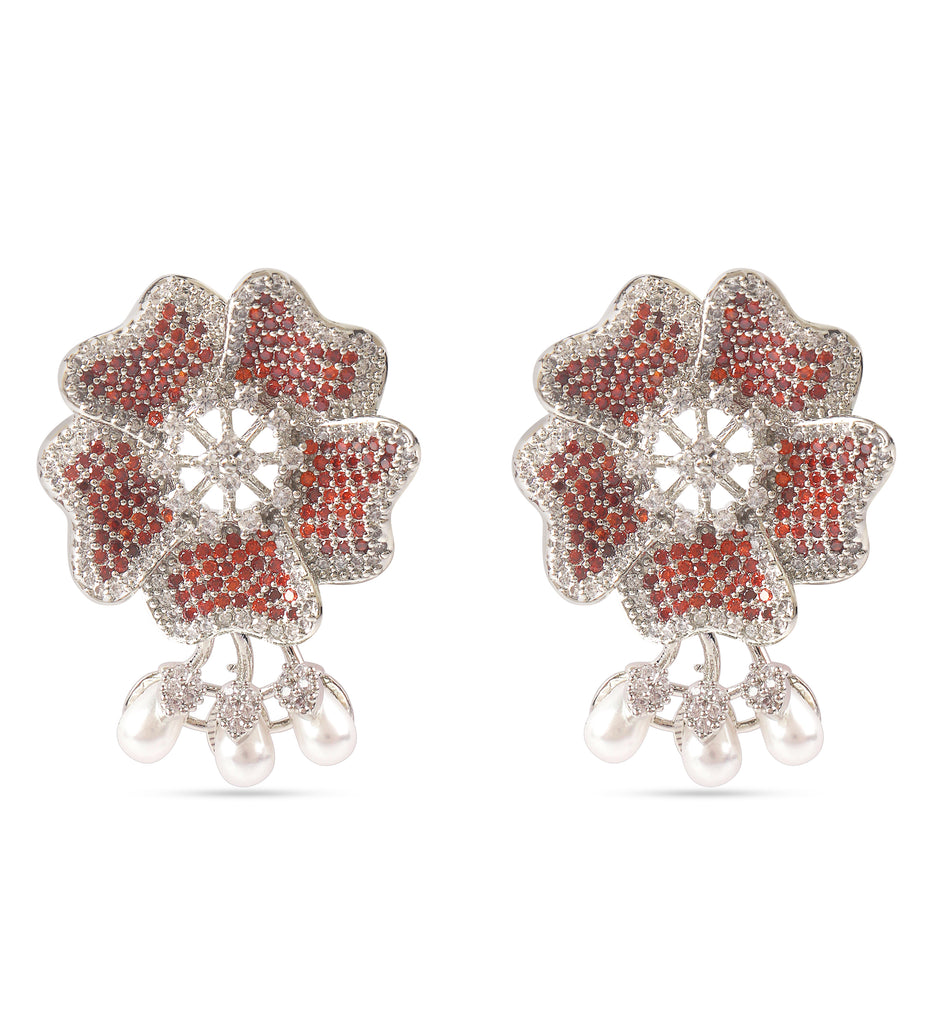 American Diamond Red Flower Earring