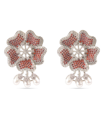American Diamond Red Flower Earring