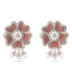 American Diamond Red Flower Earring