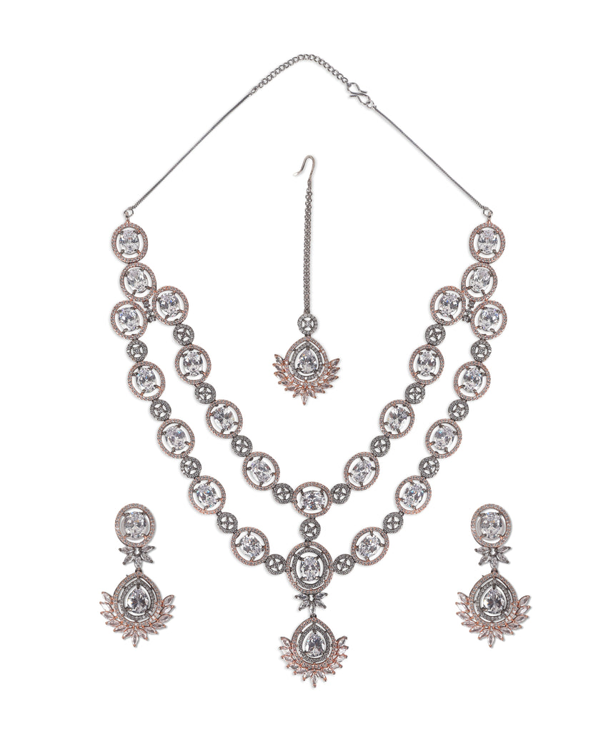 Tasmaye premium Rose Gold  plated American Diamond necklace set Wedding Special