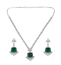 Load image into Gallery viewer, Square Green stone American Diamond with Earrings