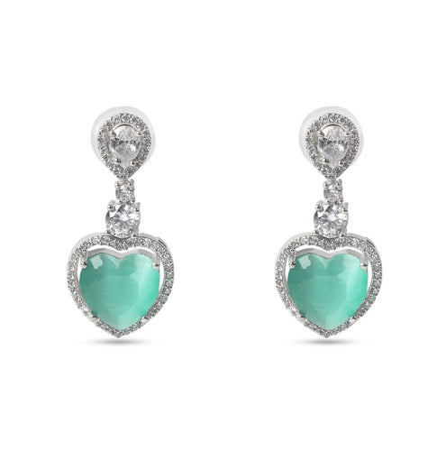 American Diamond Heart Shape Green Earring