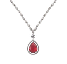 Load image into Gallery viewer, Oval Red stone American Diamond with Earrings