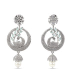 Peacock Design American Diamond SIlver Earring with Green Stone