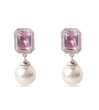 Load image into Gallery viewer, Pink + Blue American Diamond Stone Pearl Earring