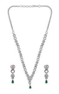 American diamond heart shape necklace Green stone