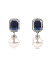 Load image into Gallery viewer, Blue American Diamond Stone Pearl Earring