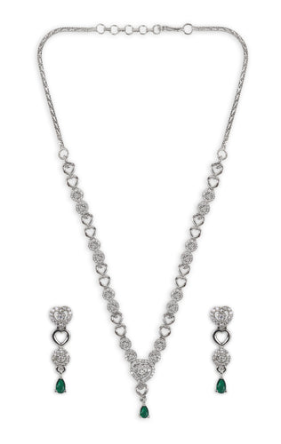 American diamond heart shape necklace Green stone