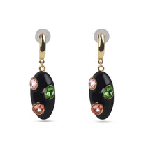 Load image into Gallery viewer, Premium Black Enameled Oval Shape Multicolor Glass Stone Earring