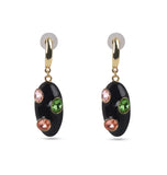 Premium Black Enameled Oval Shape Multicolor Glass Stone Earring