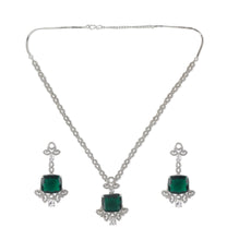 Load image into Gallery viewer, Square Green stone American Diamond with Earrings