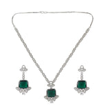 Square Green stone American Diamond with Earrings