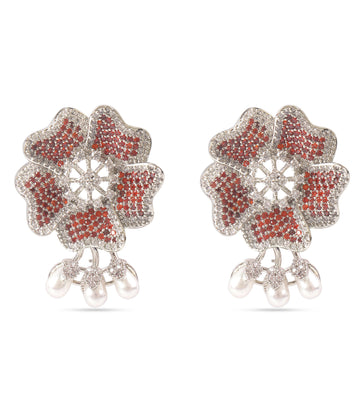 American Diamond Red Flower Earring