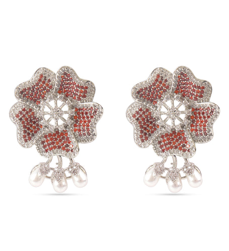 American Diamond Red Flower Earring