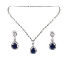 Load image into Gallery viewer, Oval Blue stone American Diamond with Earrings