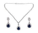 Oval Blue stone American Diamond with Earrings