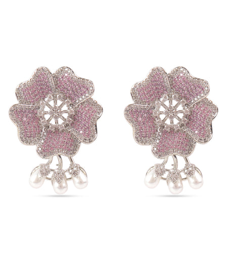 American Diamond Pink Flower Earring