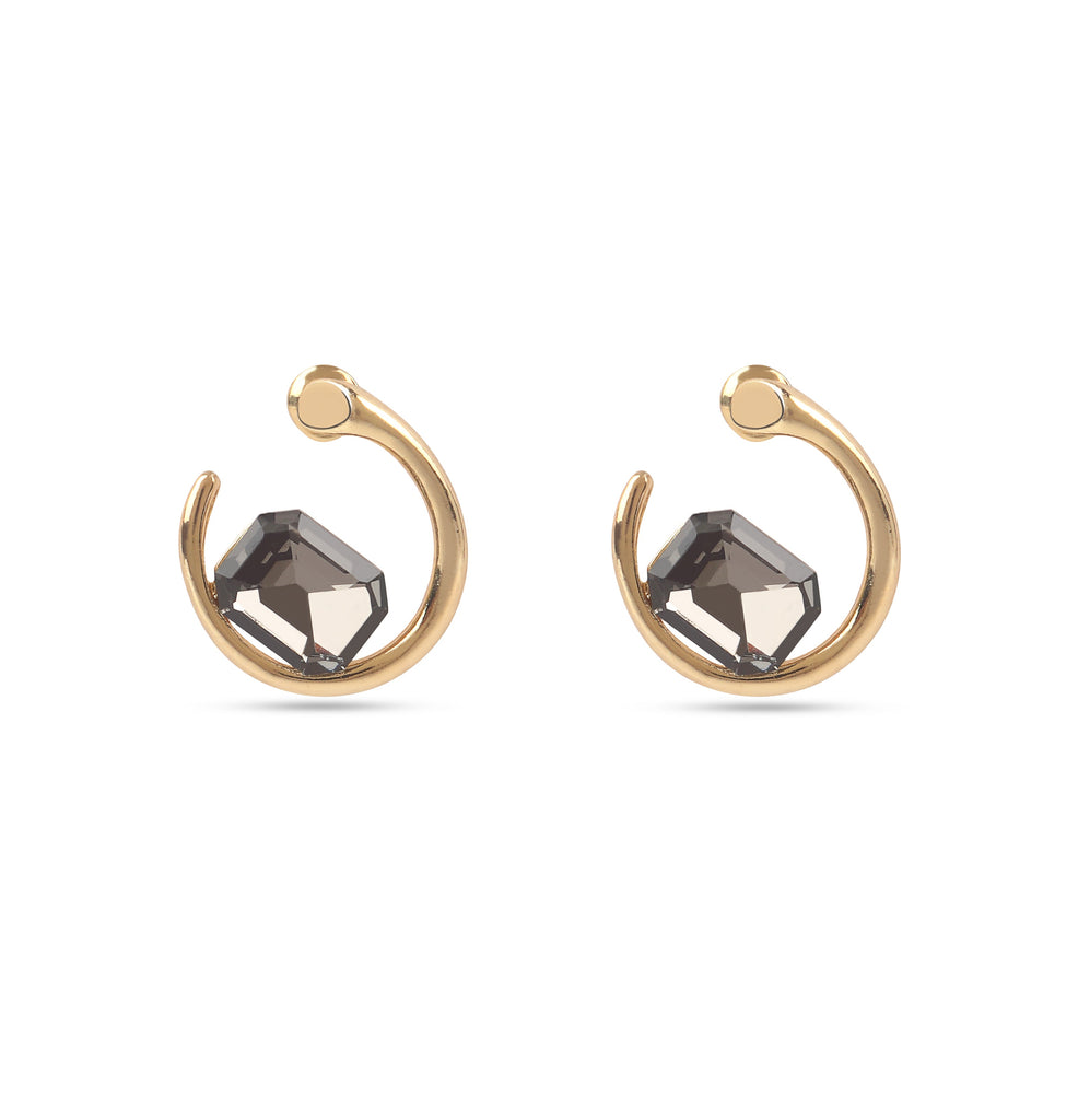 Anti-Tarnish Golden Earring with Shaded Black Stone