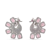 Load image into Gallery viewer, Peacock Design American Diamond Pink Earring