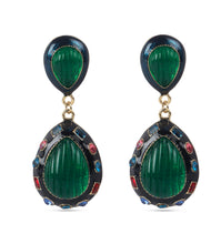 Load image into Gallery viewer, Alloy Enamel Green Glass Water Drop Earring