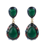 Alloy Enamel Green Glass Water Drop Earring