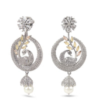 Load image into Gallery viewer, Peacock Design American Diamond Silver Earring with Yellow Stone