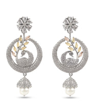 Load image into Gallery viewer, Peacock Design American Diamond Silver Earring with Yellow Stone