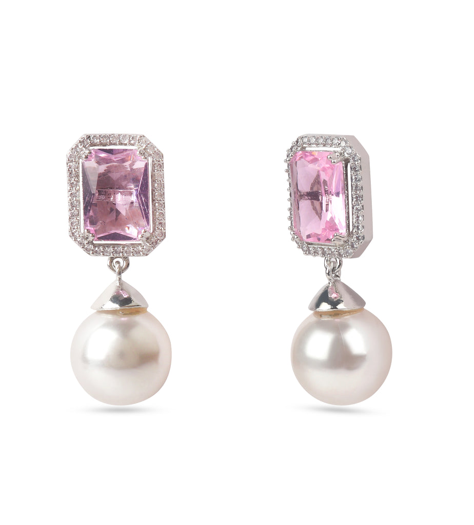 Pink + Blue American Diamond Stone Pearl Earring