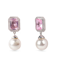 Load image into Gallery viewer, Pink + Blue American Diamond Stone Pearl Earring