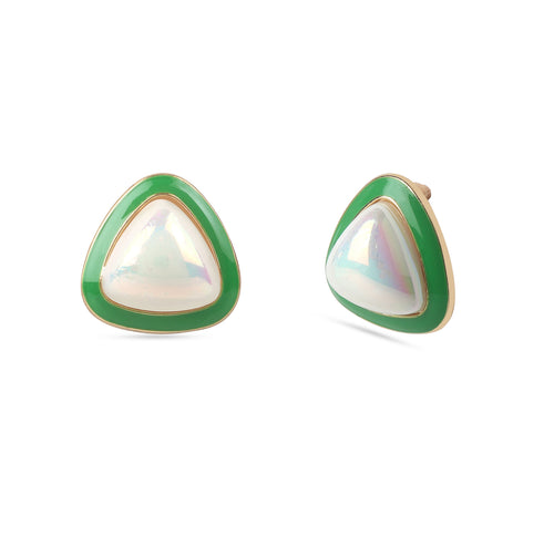 Korean Earring with Pearl and Green Enamel