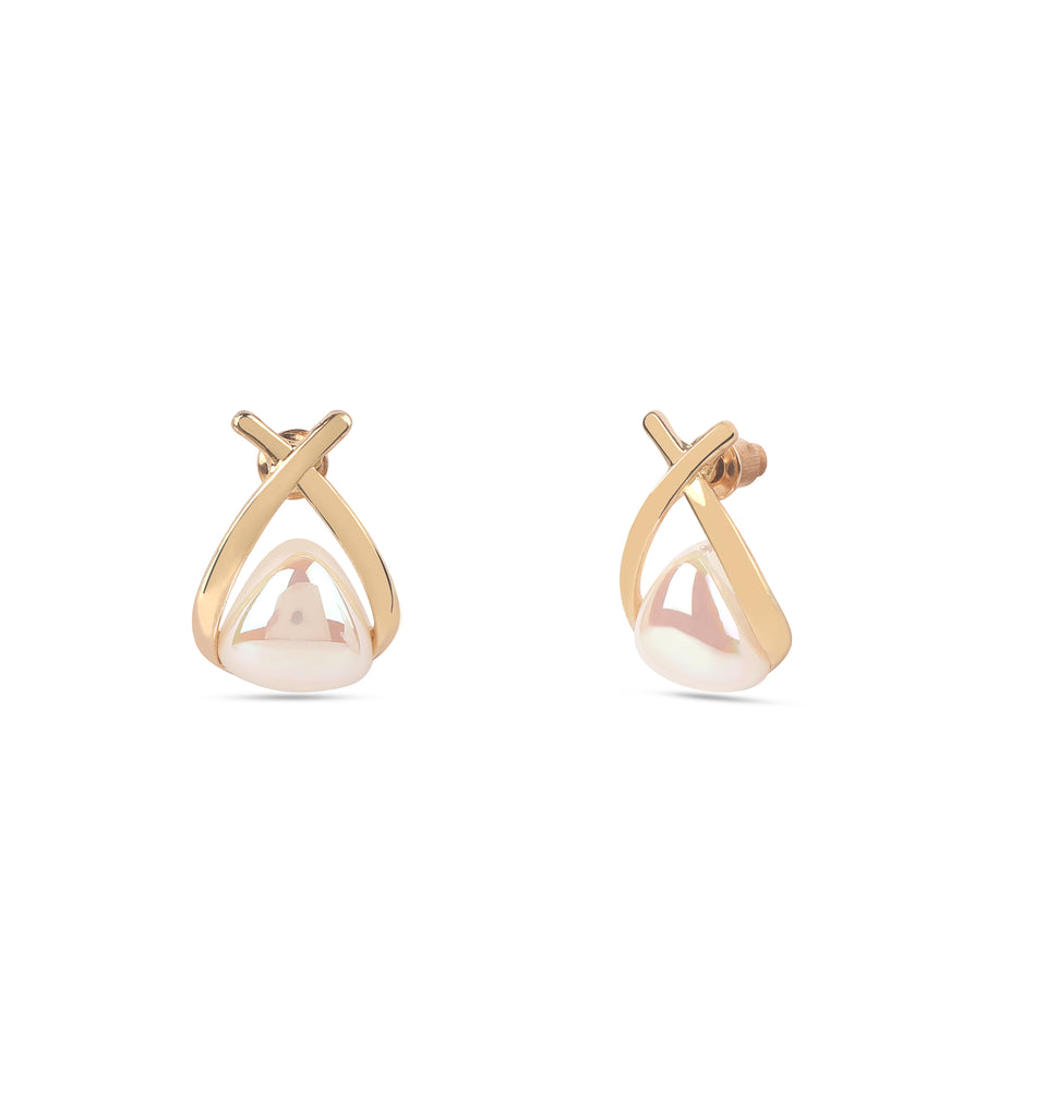 Korean Gold-Plated White Pearl Double Shaded Earring