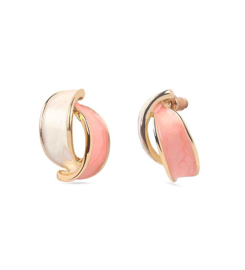 Anti-Tarnish Dual Peach and White Enamel Earring