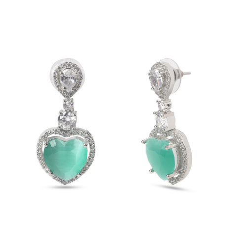 American Diamond Heart Shape Green Earring