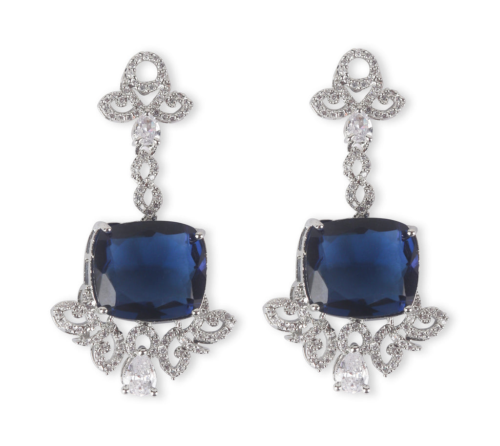 Square Blue stone American Diamond with Earrings